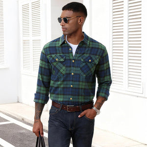 Men's Cotton Flannel Shirt Long Sleeve Casual Plaid - google_men_lightweight_jacket