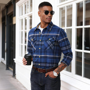 Men's Cotton Flannel Shirt Long Sleeve Casual Plaid - google_men_lightweight_jacket