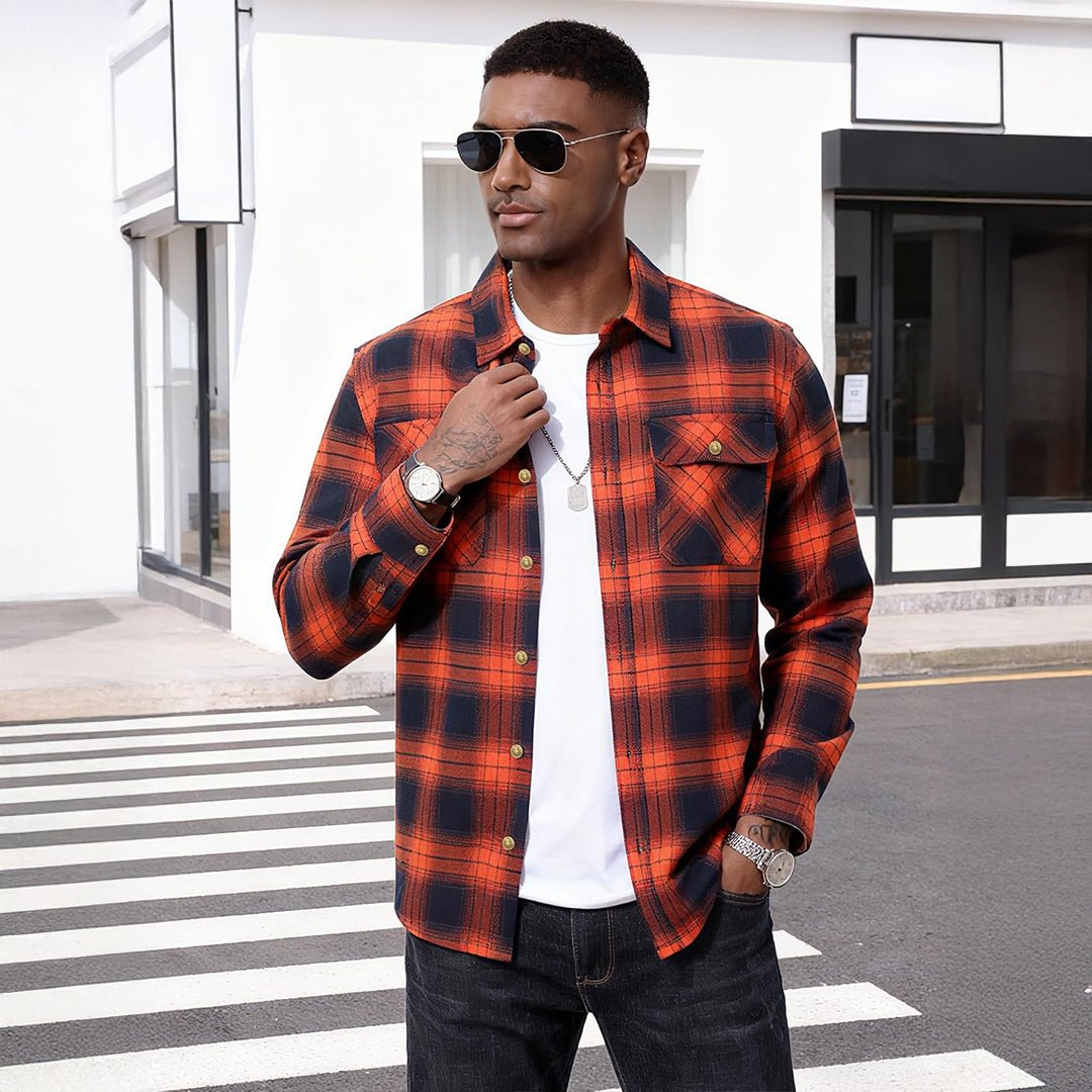 Men's Cotton Flannel Shirt Long Sleeve Casual Plaid - google_men_lightweight_jacket