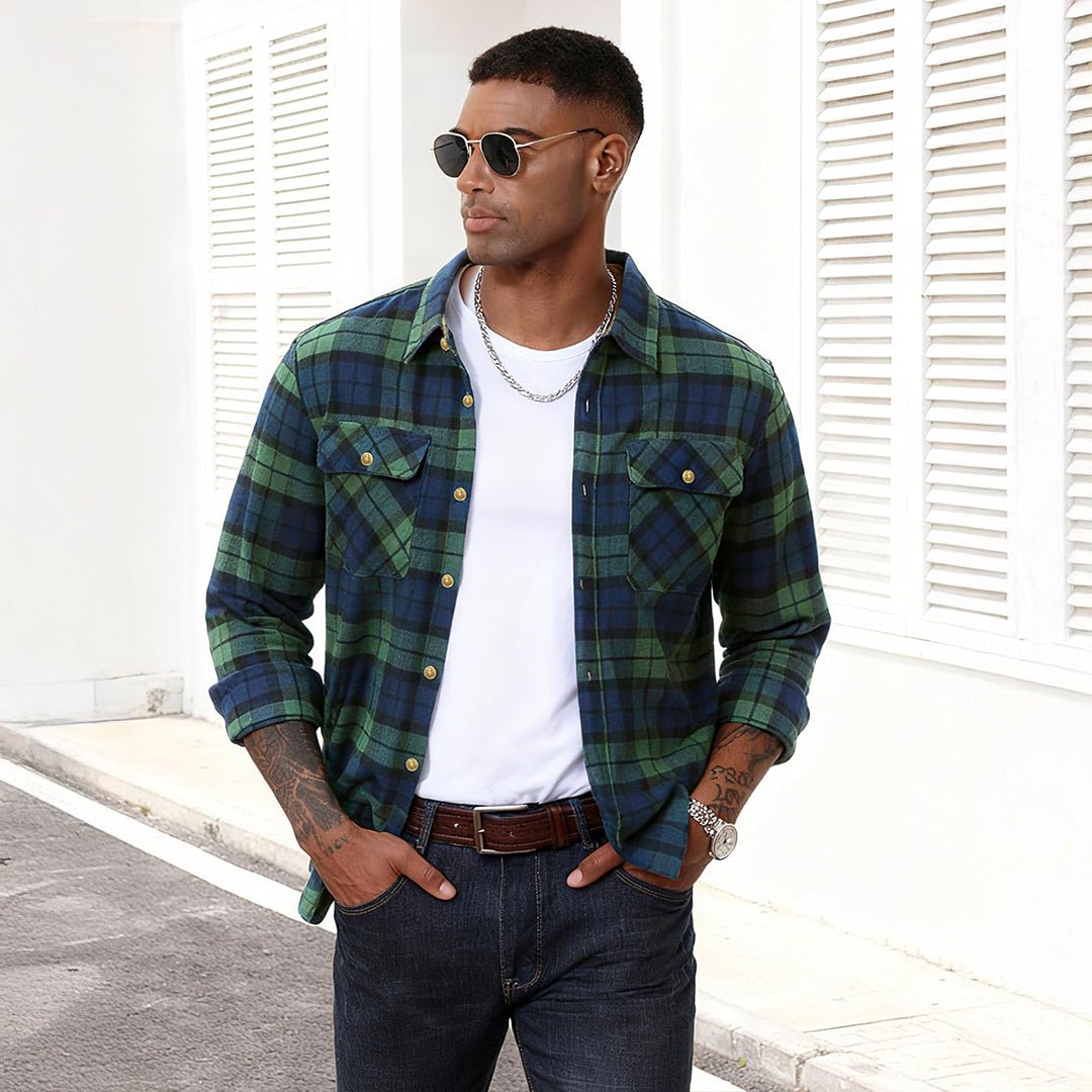 Men's Cotton Flannel Shirt Long Sleeve Casual Plaid - google_men_lightweight_jacket