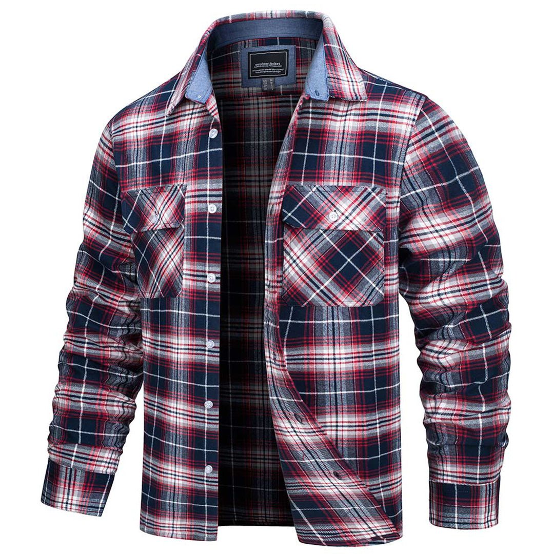 TACVASEN Red White Men's Cotton Flannel Shirt Plaid Lightweight Jacket