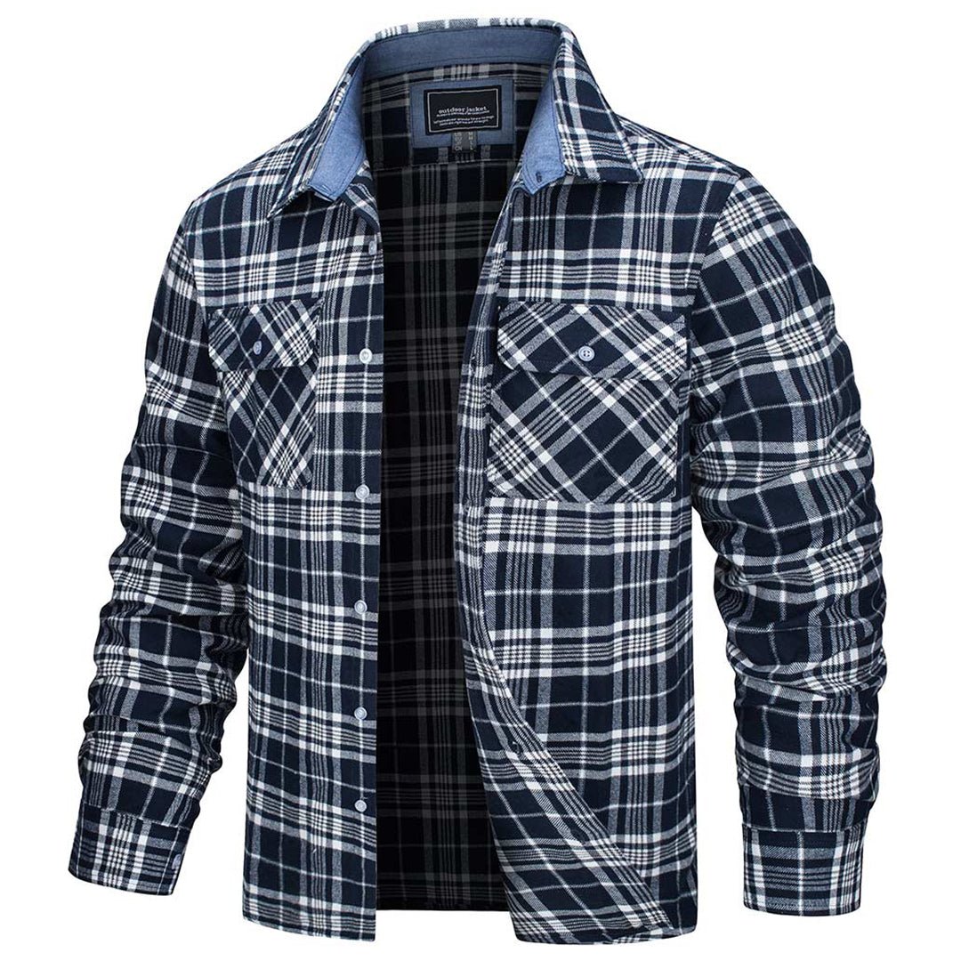 TACVASEN Navy Men's Cotton Flannel Shirt Plaid Lightweight Jacket
