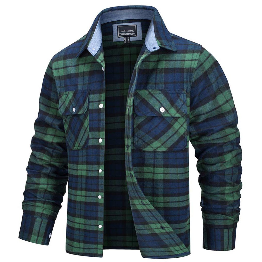 TACVASEN Green Men's Cotton Flannel Shirt Plaid Lightweight Jacket