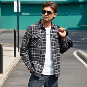 TACVASEN Blue White Men's Cotton Flannel Shirt Plaid Lightweight Jacket