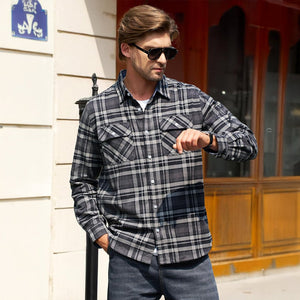 TACVASEN Blue White Men's Cotton Flannel Shirt Plaid Lightweight Jacket