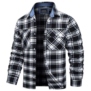 TACVASEN Black White Men's Cotton Flannel Shirt Plaid Lightweight Jacket