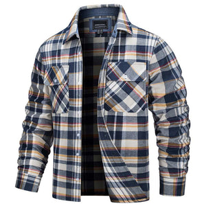 TACVASEN Yellow Men's Cotton Flannel Shirt Plaid Lightweight Jacket