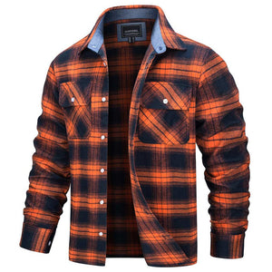 TACVASEN Orange Men's Cotton Flannel Shirt Plaid Lightweight Jacket