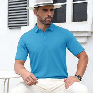 TACVASEN Blue Green Men's Cotton Pique Short Sleeve Classic Fit Polo Shirt