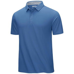 TACVASEN Blue Grey Men's Cotton Pique Short Sleeve Classic Fit Polo Shirt