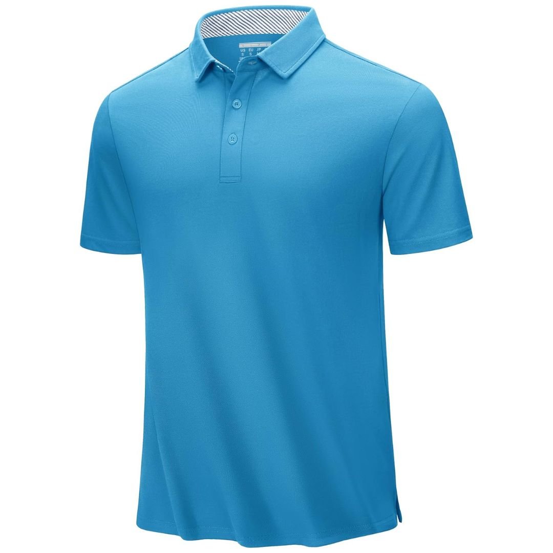 TACVASEN Blue Green Men's Cotton Pique Short Sleeve Classic Fit Polo Shirt
