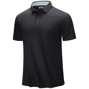 TACVASEN Black Men's Cotton Pique Short Sleeve Classic Fit Polo Shirt
