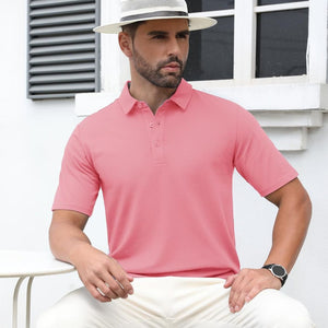 TACVASEN Grey Pink Men's Cotton Pique Short Sleeve Classic Fit Polo Shirt