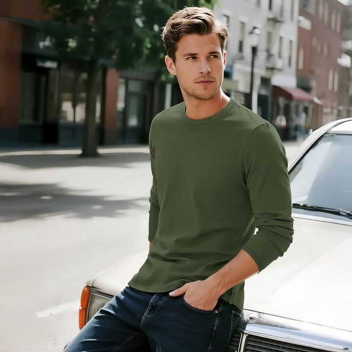 Men's Cotton Solid Color Classic Casual Long Sleeve T-shirt - L23M949D