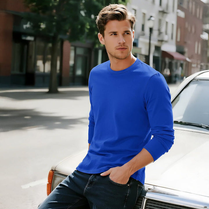 Men's Cotton Solid Color Classic Casual Long Sleeve T-shirt - L23M949D