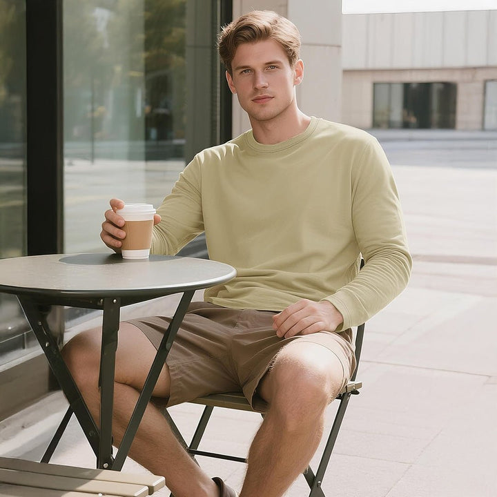 Men's Cotton Solid Color Classic Casual Long Sleeve T-shirt - L23M949D