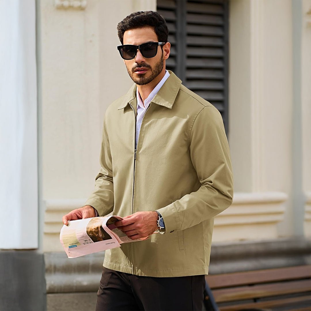 TACVASEN Khaki Cotton Windbreaker Full Zip Lightweight Jacket