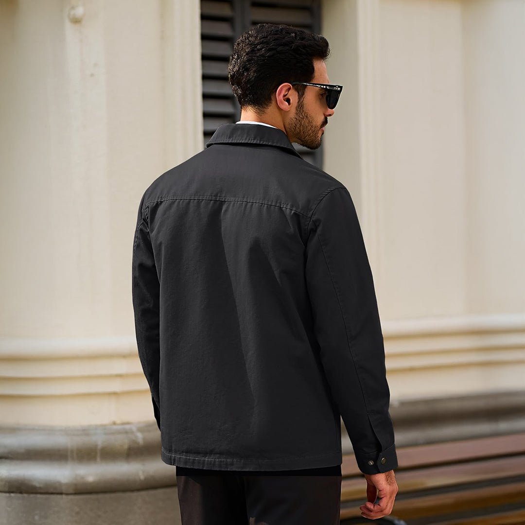TACVASEN Black Cotton Windbreaker Full Zip Lightweight Jacket