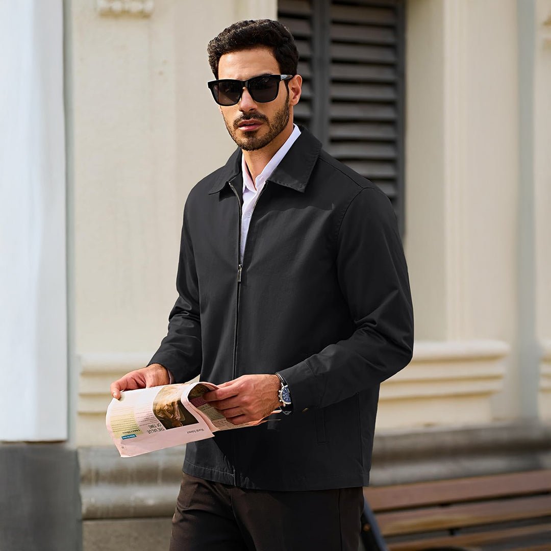 TACVASEN Black Cotton Windbreaker Full Zip Lightweight Jacket