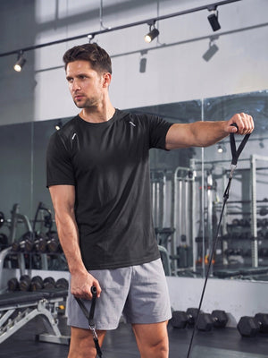 TACVASEN Black Men's Dry Fit Shirts Mesh Short Sleeve Athletic