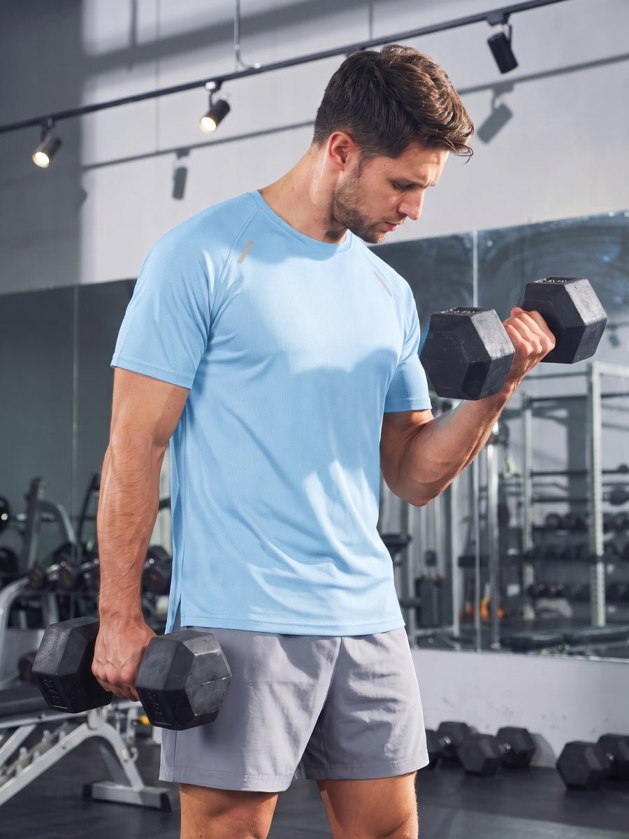 TACVASEN Light Sky Blue Men's Dry Fit Shirts Mesh Short Sleeve Athletic