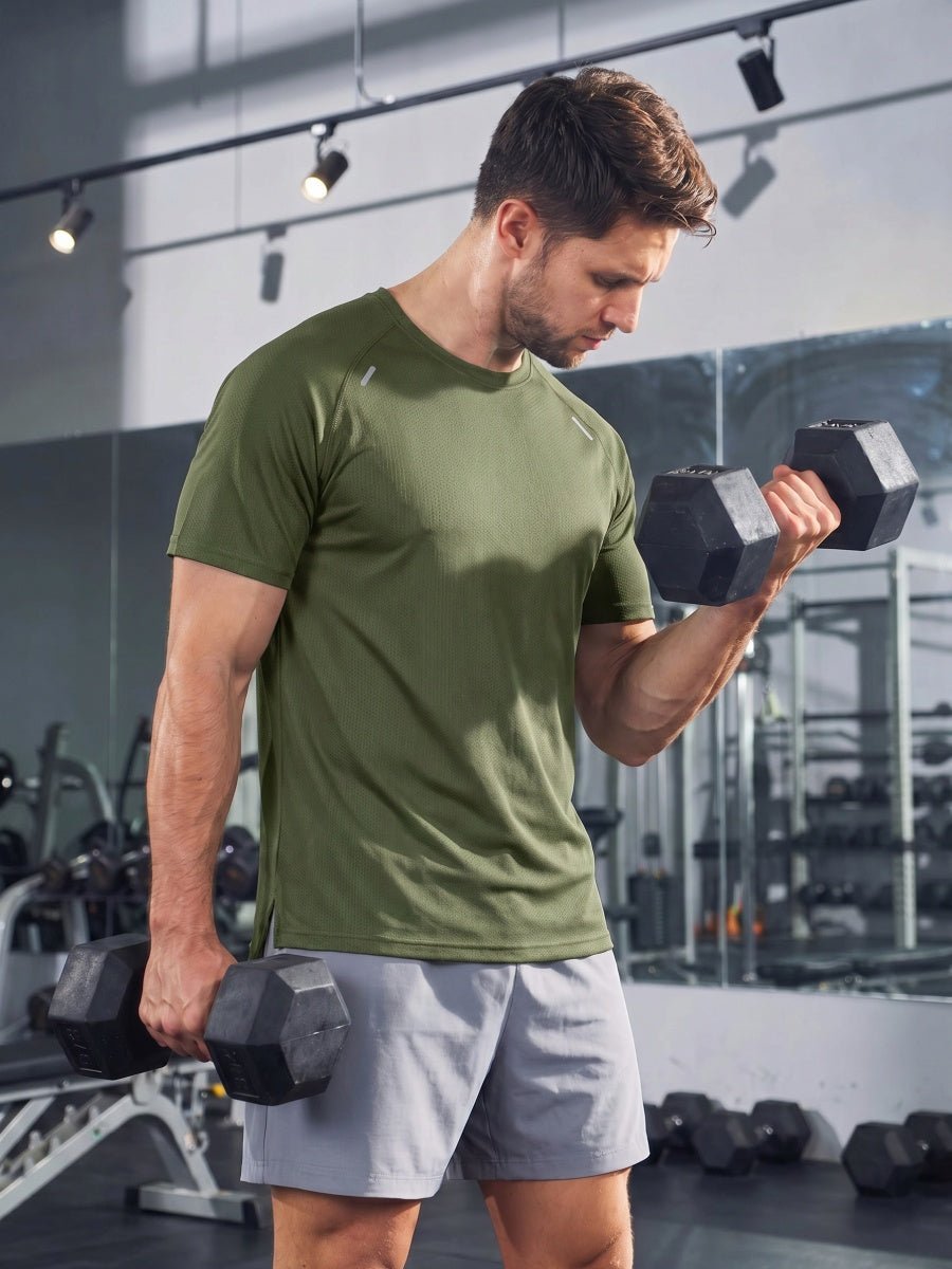 TACVASEN Army Green Men's Dry Fit Shirts Mesh Short Sleeve Athletic