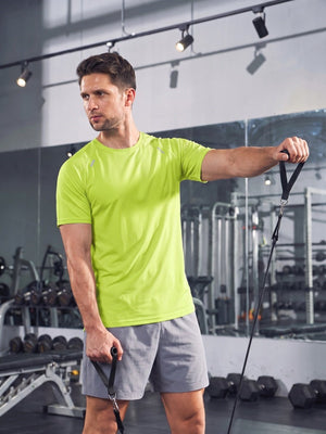 TACVASEN Fluorescent Green Men's Dry Fit Shirts Mesh Short Sleeve Athletic