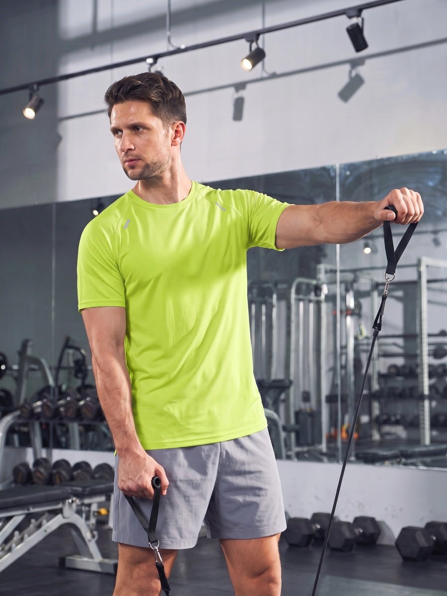 TACVASEN Fluorescent Green Men's Dry Fit Shirts Mesh Short Sleeve Athletic