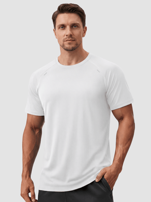 TACVASEN White Men's Dry Fit Shirts Mesh Short Sleeve Athletic