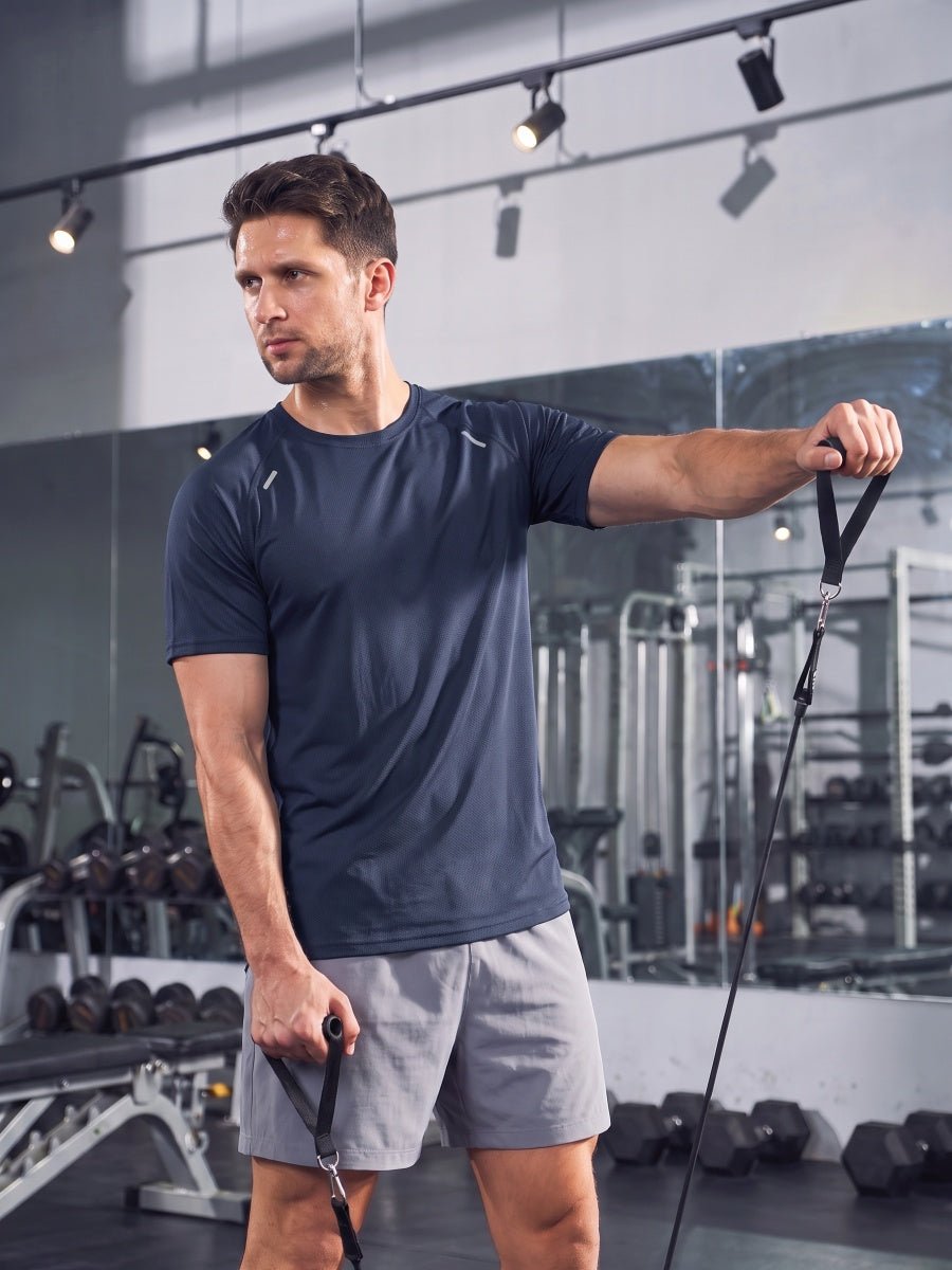 TACVASEN Navy Men's Dry Fit Shirts Mesh Short Sleeve Athletic