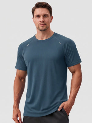 TACVASEN Hazy Blue Men's Dry Fit Shirts Mesh Short Sleeve Athletic
