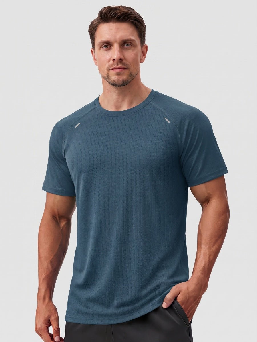 TACVASEN Hazy Blue Men's Dry Fit Shirts Mesh Short Sleeve Athletic