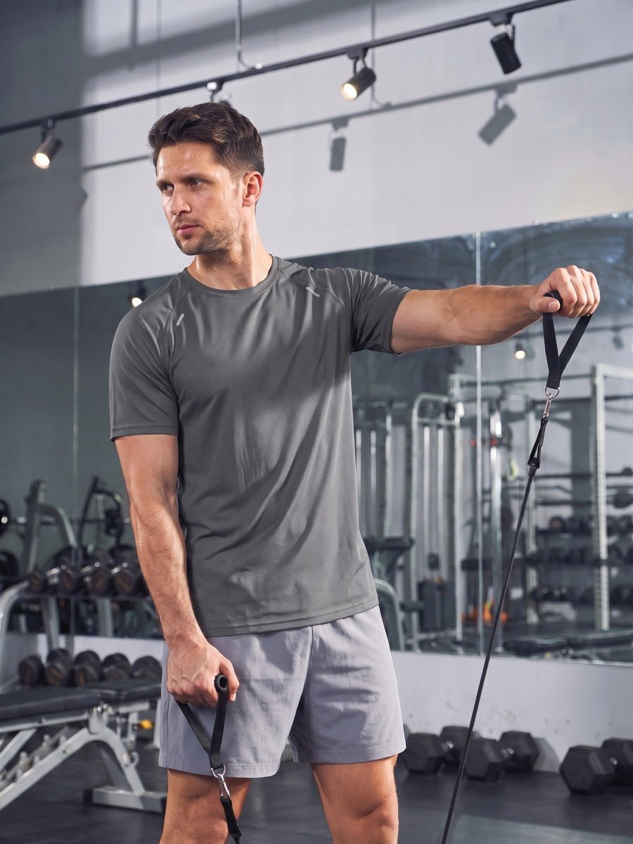 TACVASEN Medium Grey Men's Dry Fit Shirts Mesh Short Sleeve Athletic