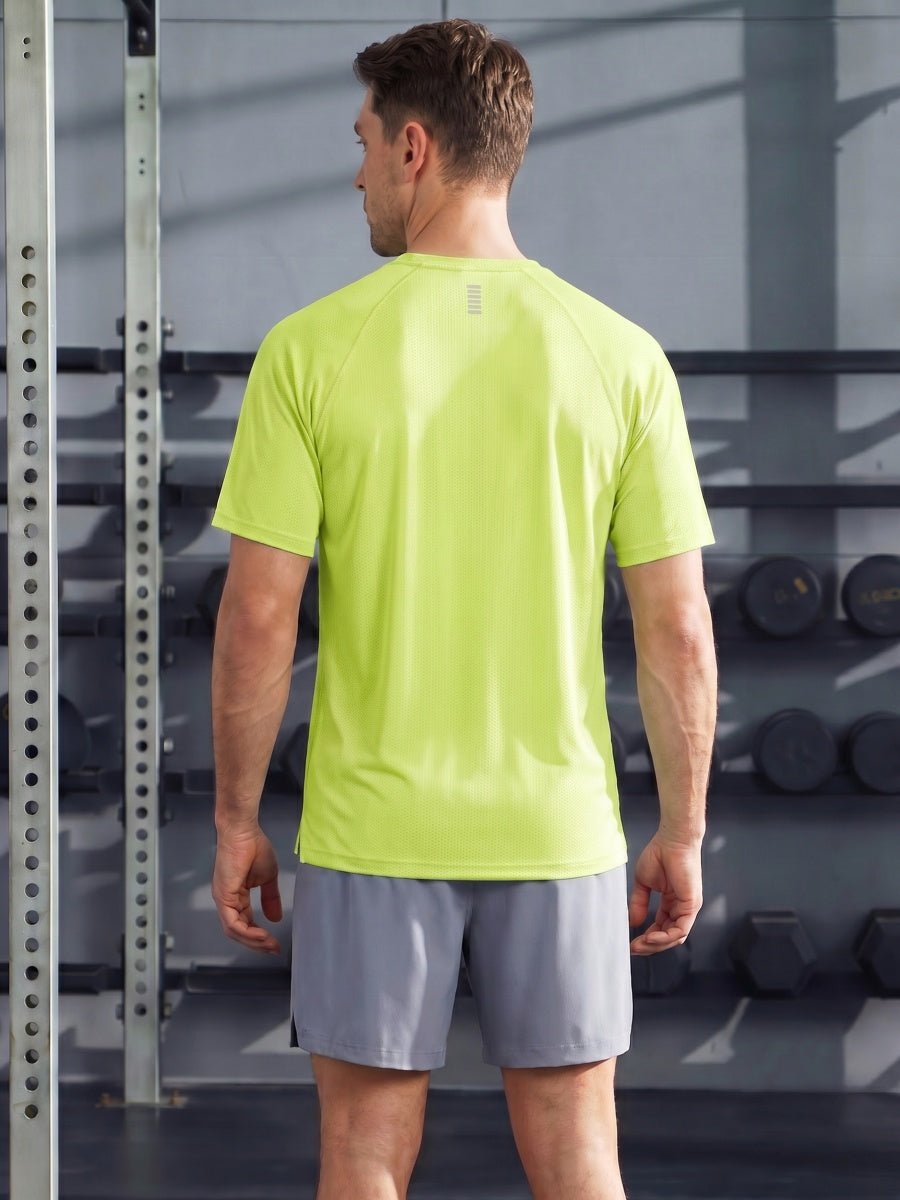 TACVASEN Fluorescent Green Men's Dry Fit Shirts Mesh Short Sleeve Athletic