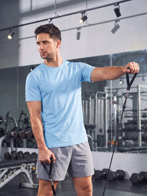 TACVASEN Light Sky Blue Men's Dry Fit Shirts Mesh Short Sleeve Athletic