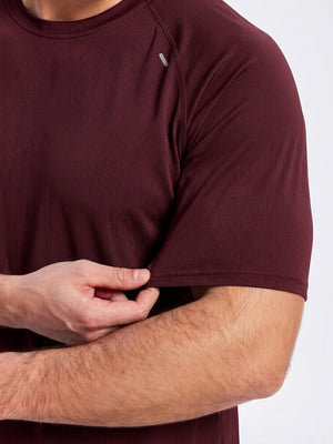 TACVASEN Wine Red Men's Dry Fit Shirts Mesh Short Sleeve Athletic