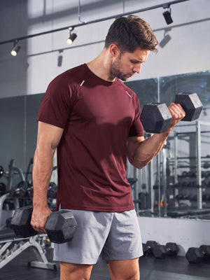 TACVASEN Wine Red Men's Dry Fit Shirts Mesh Short Sleeve Athletic