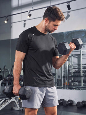TACVASEN Black Men's Dry Fit Shirts Mesh Short Sleeve Athletic