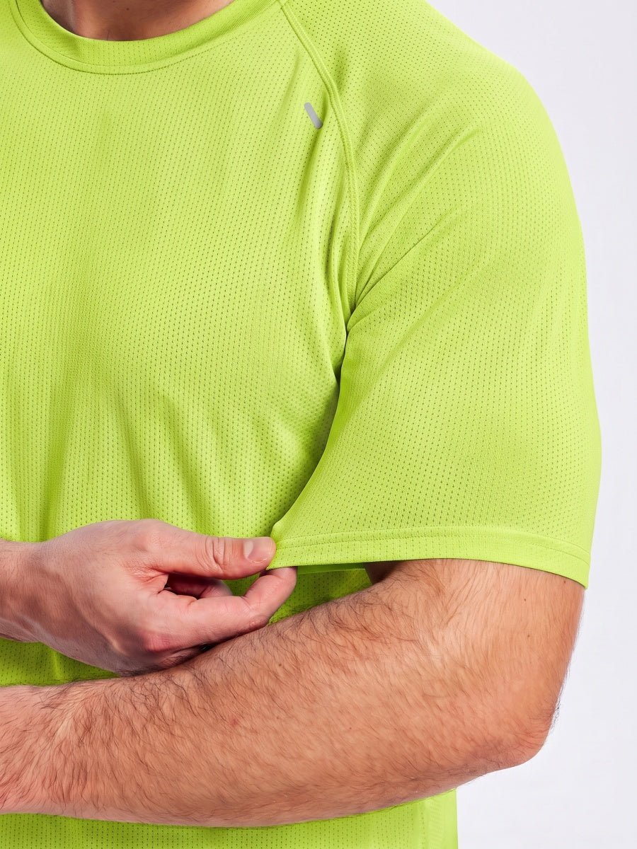 TACVASEN Fluorescent Green Men's Dry Fit Shirts Mesh Short Sleeve Athletic