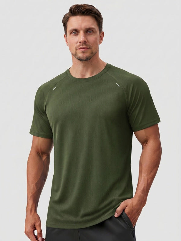 TACVASEN Army Green Men's Dry Fit Shirts Mesh Short Sleeve Athletic