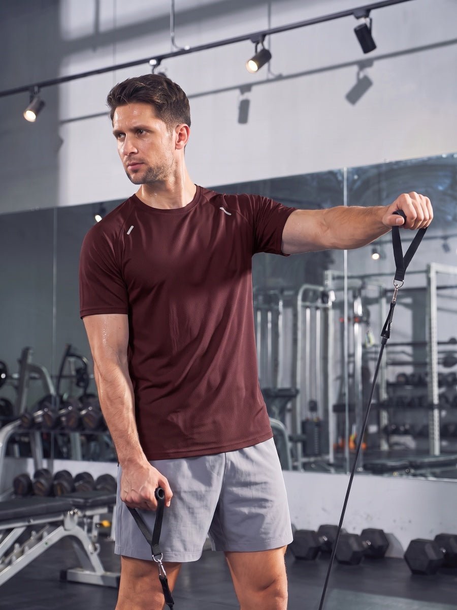 TACVASEN Wine Red Men's Dry Fit Shirts Mesh Short Sleeve Athletic