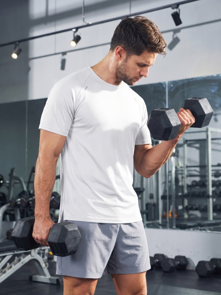 TACVASEN White Men's Dry Fit Shirts Mesh Short Sleeve Athletic