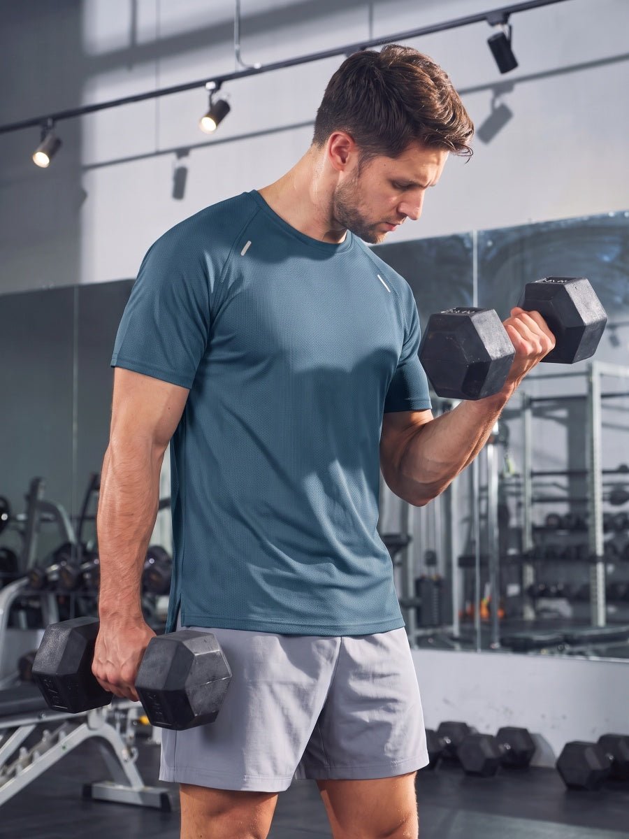 TACVASEN Hazy Blue Men's Dry Fit Shirts Mesh Short Sleeve Athletic