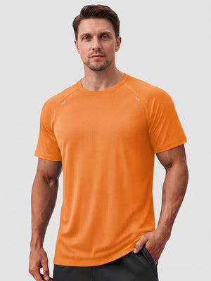TACVASEN Orange Men's Dry Fit Shirts Mesh Short Sleeve Athletic