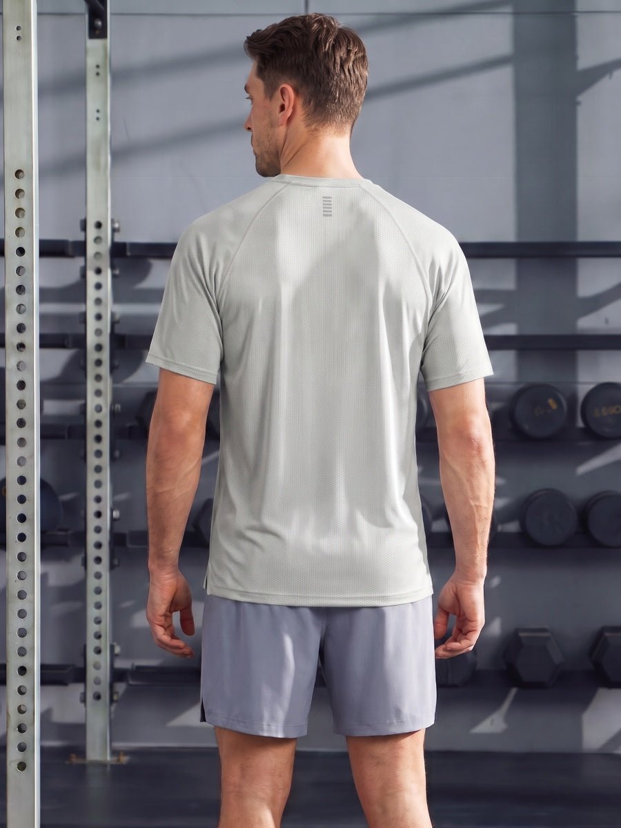 TACVASEN Light Grey Men's Dry Fit Shirts Mesh Short Sleeve Athletic