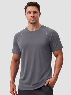 TACVASEN Medium Grey Men's Dry Fit Shirts Mesh Short Sleeve Athletic