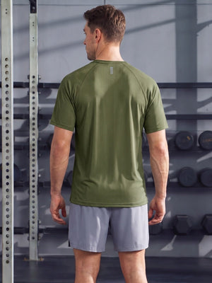 TACVASEN Army Green Men's Dry Fit Shirts Mesh Short Sleeve Athletic
