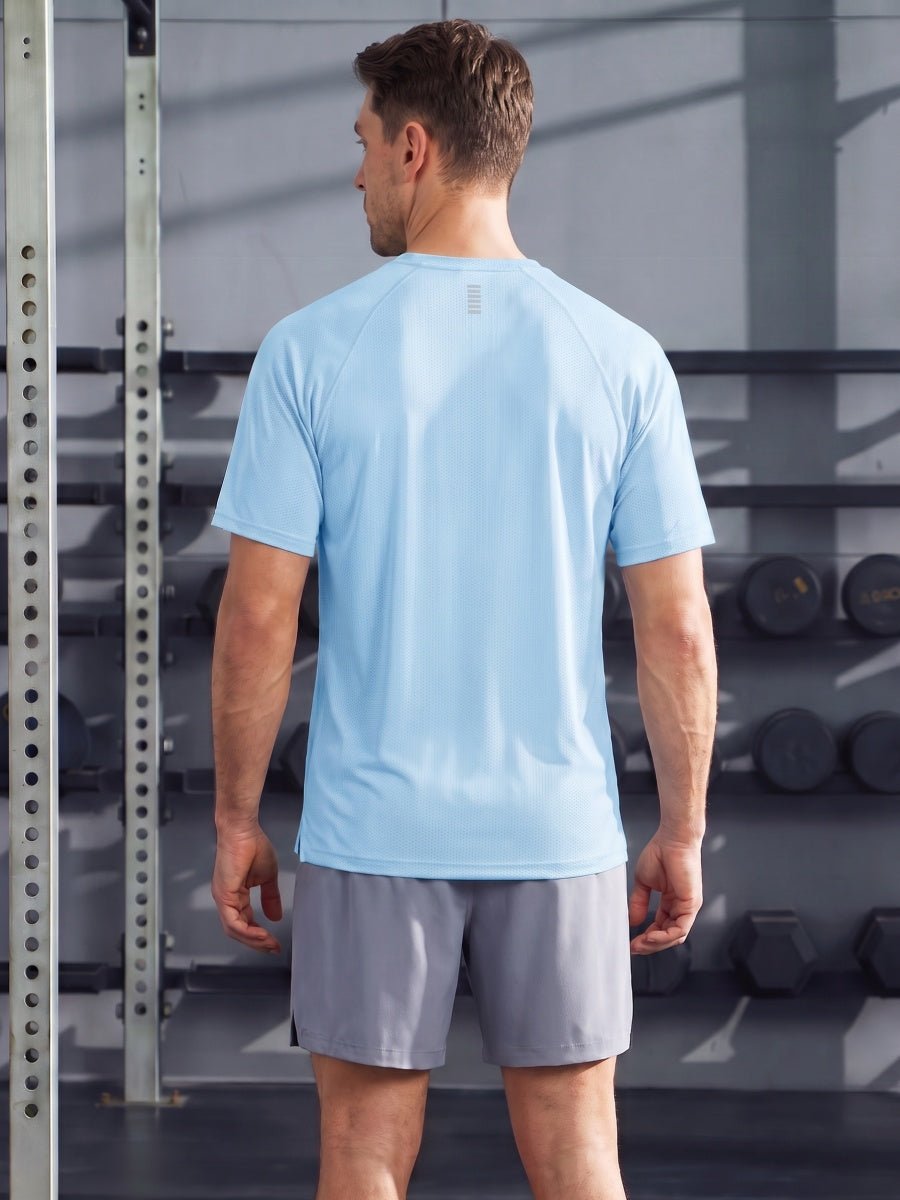 TACVASEN Light Sky Blue Men's Dry Fit Shirts Mesh Short Sleeve Athletic