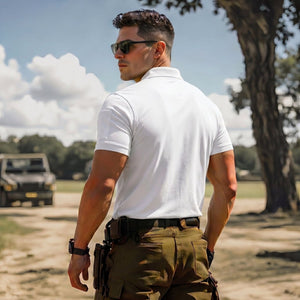 TACVASEN White Men's Dry Fit UPF 50+ Golf Workwear Tactical Polo Shirt
