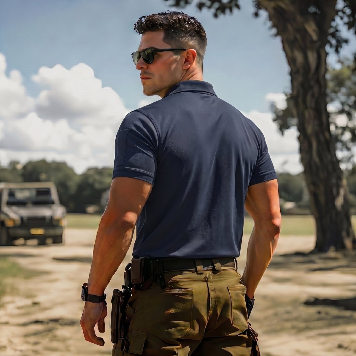TACVASEN Navy Men's Dry Fit UPF 50+ Golf Workwear Tactical Polo Shirt